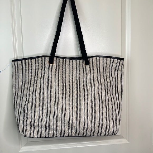 Lancôme Tote Bag Woven Striped Oversized Unstructured - Picture 6 of 16